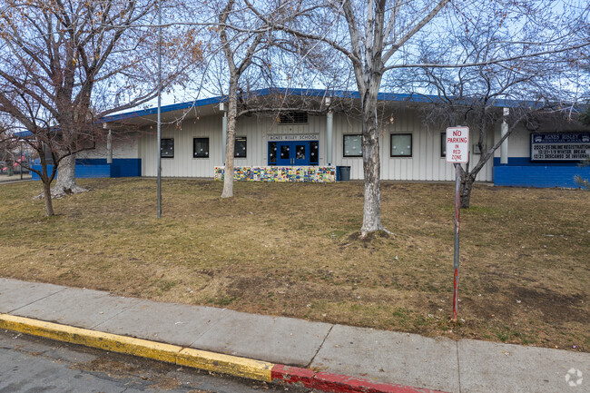 A view of the front of Agnes Risley Elementary School.