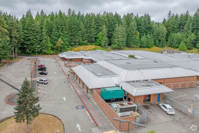 Aerial views of Clear Creek Elementary School and parking.