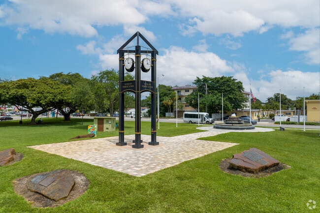 Griffing Park’s tower clock and memorial sit in a peaceful open space with plenty of spots to relax.