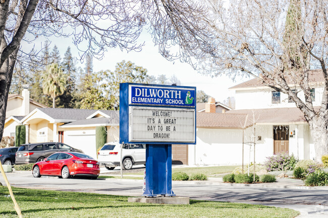 The signage of Nelson S. Dilworth Elementary School in San Jose, California.