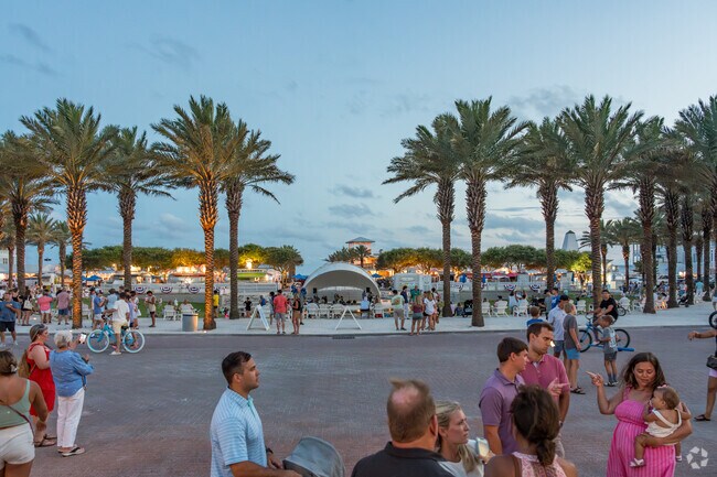 A large plaza with an amphitheater can be found in the heart of Seaside with plenty of shops and