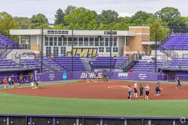 Just minutes from Sunset Heights, Eagle Field Memorial Park in Downtown Harrisonburg is home of the JMU Dukes softball team.