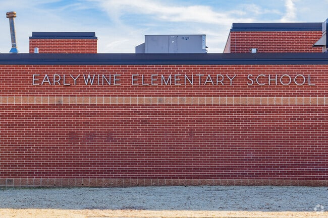 Close up shot of the text of Earlywine Elementary School.