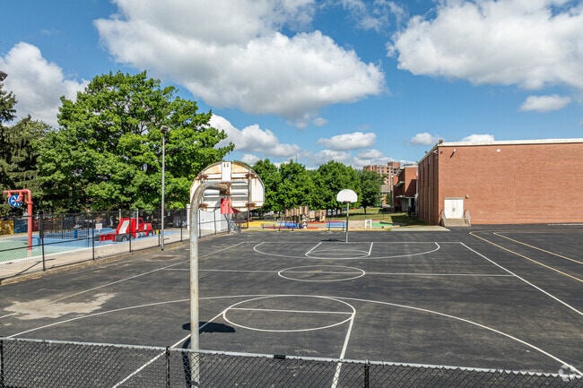 The basketball court is a popular place to play at King Elementary School.