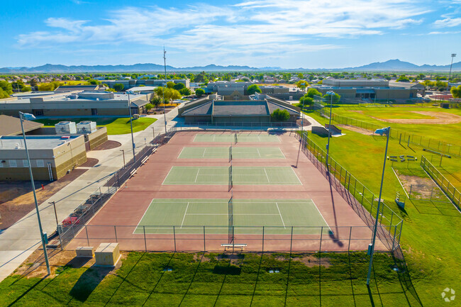 Ace your game on the pristine tennis  courts of Maricopa High School in Maricopa, Arizona.