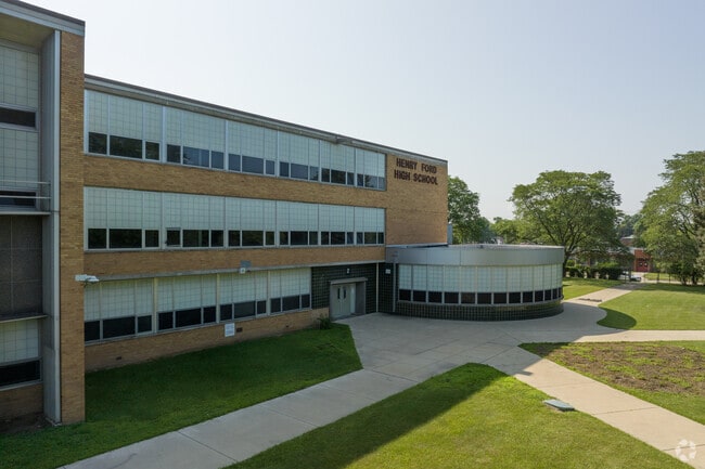 The entrance to Ford High School in Evergreen.