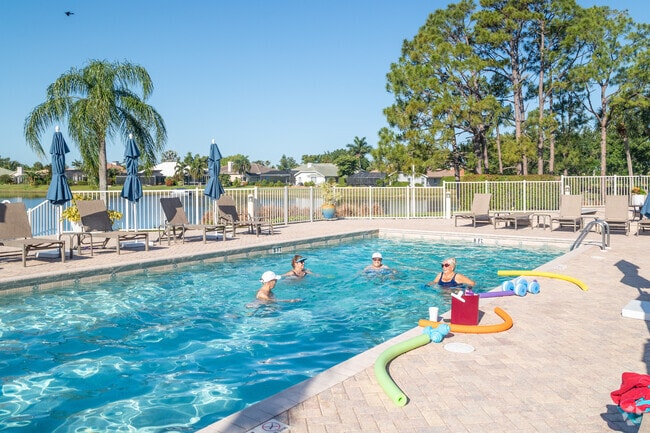 Longshore Lakes residents can be found in the clubhouse pool taking a water aerobics class.