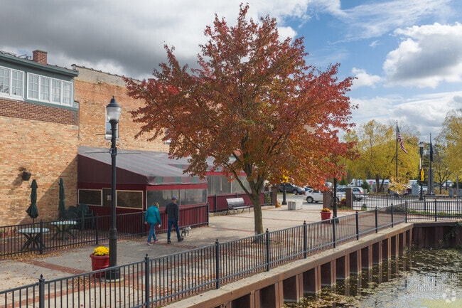 The edge of the Flat River in downtown Lowell is a popular scenic walking path with locals.