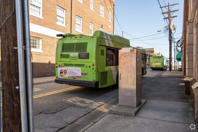 Buses are a popular form of transportation in Downtown Winston-Salem.