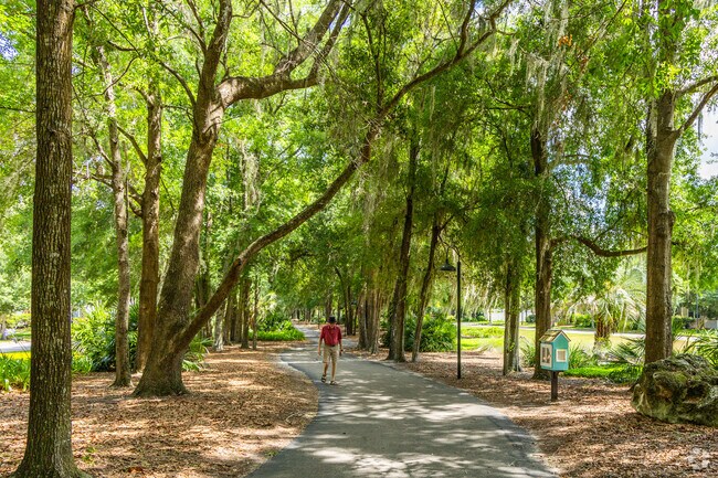Neighbors can walk down the shaded path to Tioga Town Center in Jonesville.