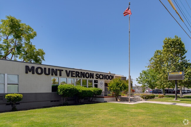 The flag flies high in front of Mt. Vernon Elementary.