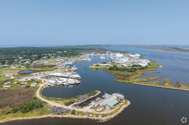 The Wanchese community surrounds the large working harbor used by commercial fishing companies.
