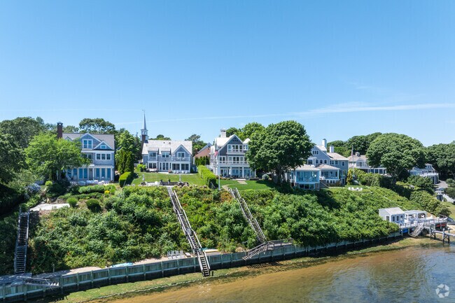 A row of homes overlooks Cotuit Bay.