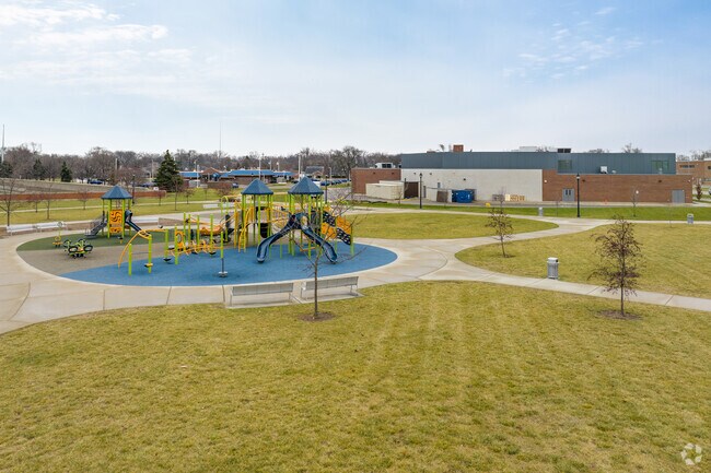 A modern park sits alongside Beth Jacob in Oak Park and is utilized by the school.