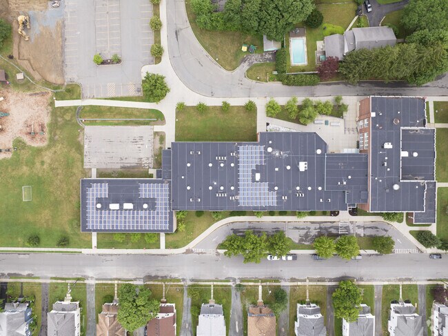 A top down view of Castleton Elementary School located in Castleton-on-Hudson, New York.