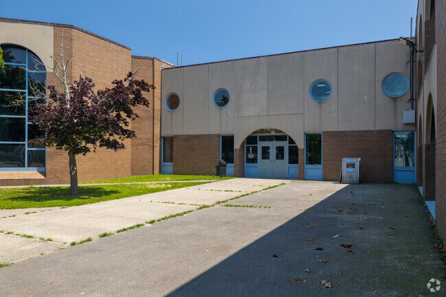 Main entrance at Gomes Elementary School in New Bedford.