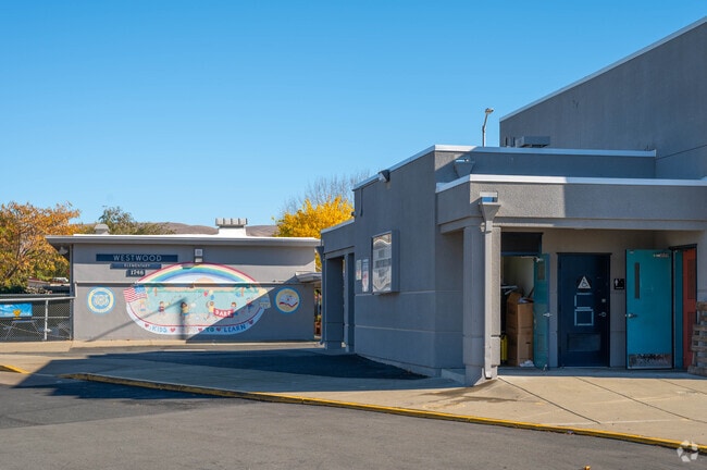 Westwood Elementary School greets students with a cheery mural.