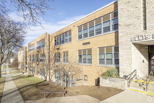 The entrance to Ellis Middle School welcomes all through its doors.