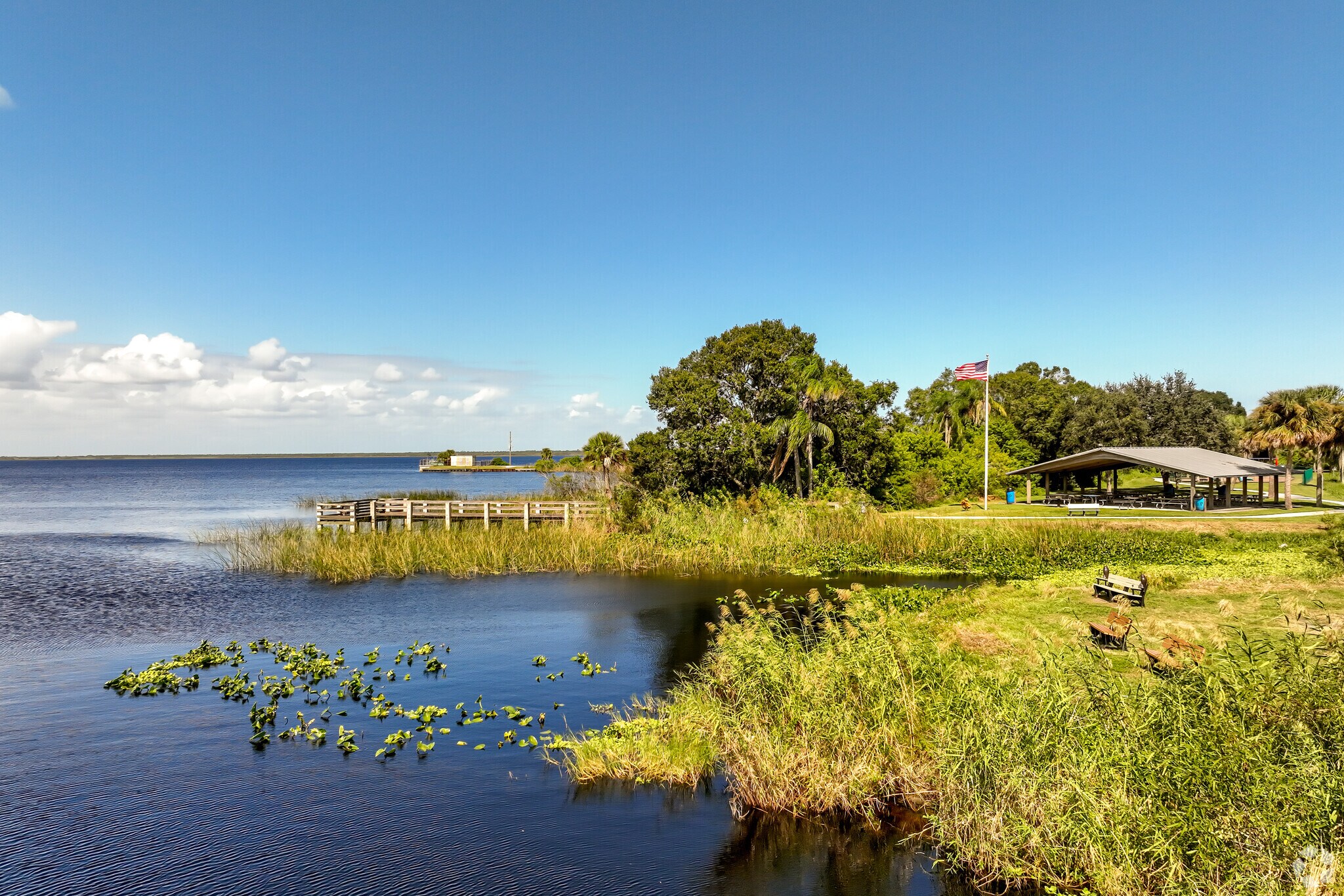 A dockside view of Tom Lawton Recreational Area in River Lakes.