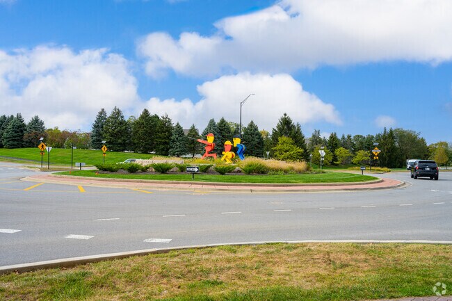 Many of the roundabouts in East Carmel feature colorful sculptures.