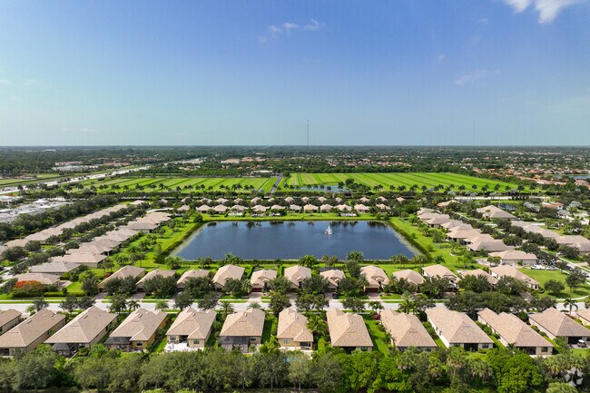 Beautiful aerial view of one of the lake side residential community in Wellington Green.