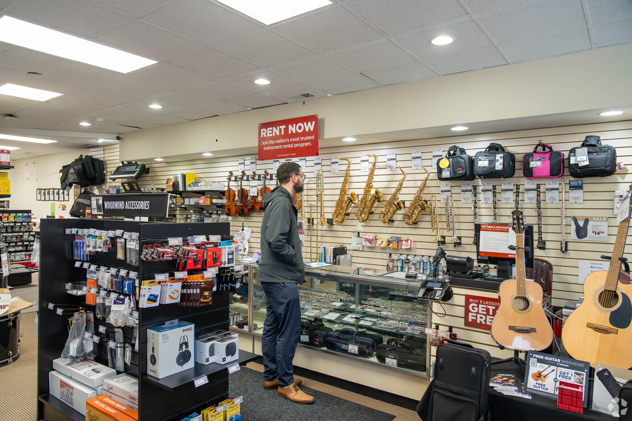 You can browse the wide selection of instruments at Music and Arts in Cuyahoga Falls.