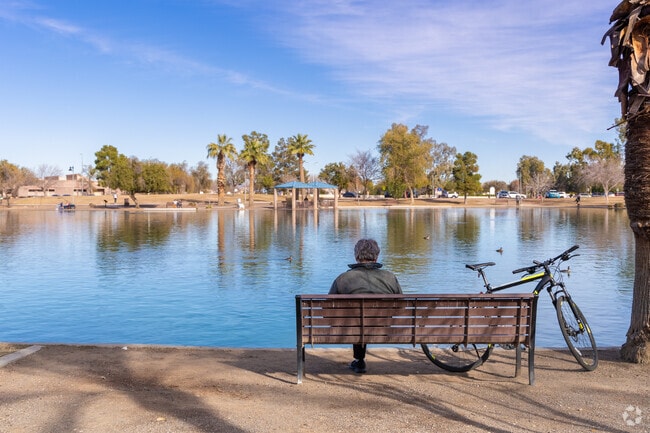 Desert Breeze Park in Chandler features a lake in the center of the park.