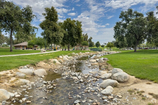 Cobblestone creeks course through The Park at River Walk in Bakersfield.