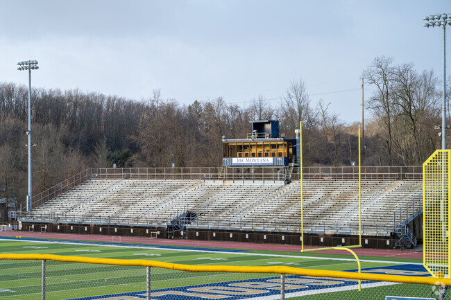 The football stadium at Ringgold Middle School has plenty of bleachers and a press box.
