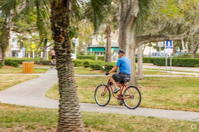 Enjoy the ride through Edgewater Park among the shade trees.