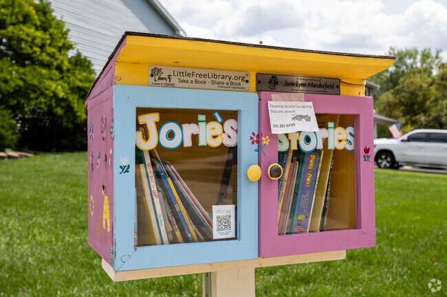 A little free library named Jorie's Stories, a cute addition to the West 83rd neighborhood.