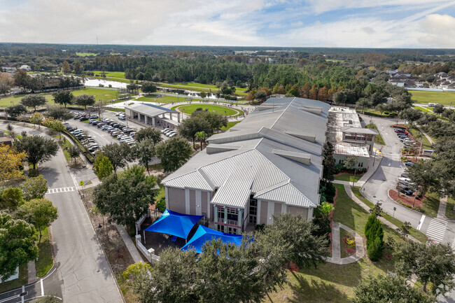 A aerial view of Harmony Community School playground & sports field.