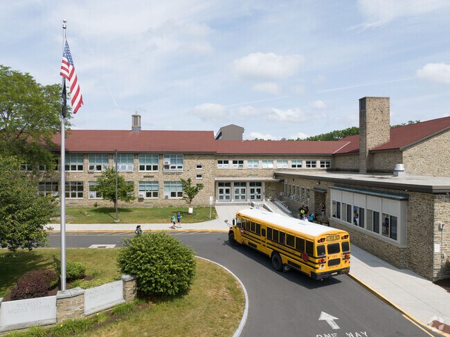 Buses start arriving to take kids home in Rhinebeck at Bulkeley Middle School.