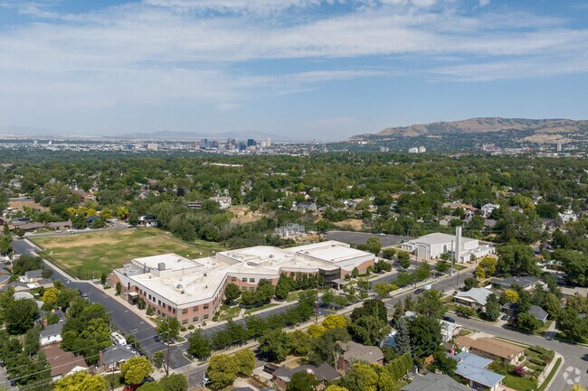 Clayton Middle School sits in the middle of many mature trees.