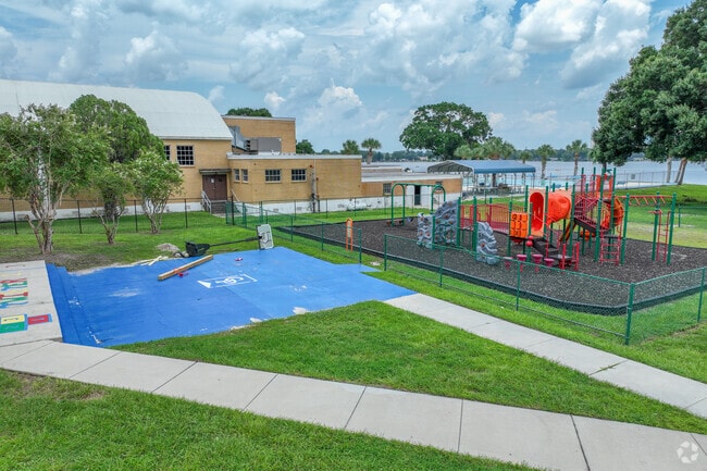 The Collaboratory Preparatory Academy has a playground by the water's edge.