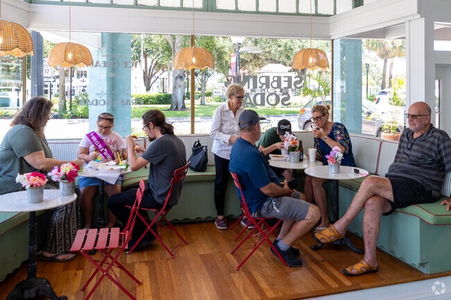 Downtown Sebring has lots of places to shop and eat, like Sebring Soda & Ice Cream.