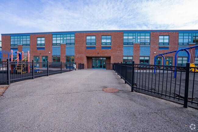 This is the side entrance to Rindge Avenue Upper School in North Cambridge.