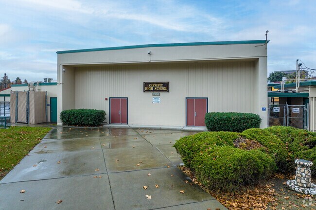A view of the Olympic High School entrance from the street.