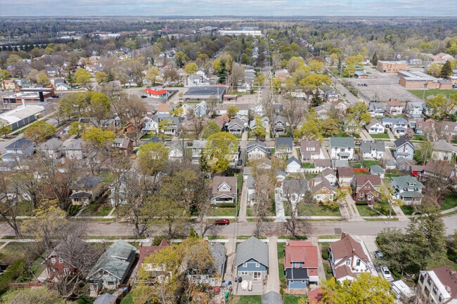 Aerial view of the Westside neighborhood with W. Saginaw Street in the distance.