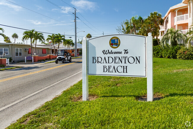 The sign that welcomes you to Bradenton Beach, and island time.