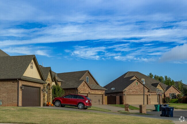 Stone covered row of homes within the Mustang Creek. area.