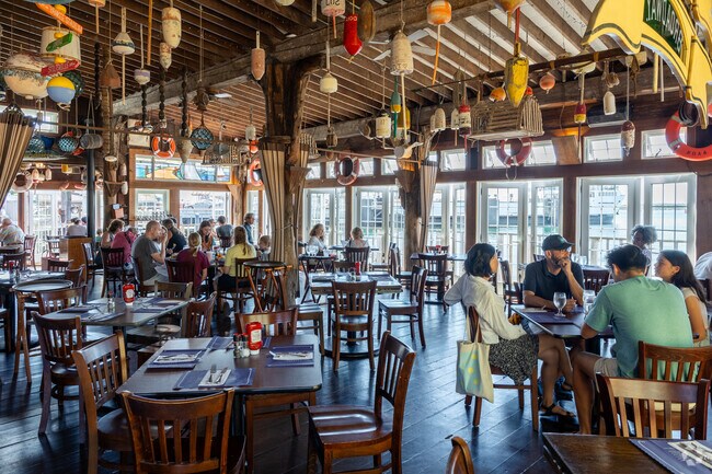 The Landfall Restaurant in Woods hole has an eclectic nautical interior.
