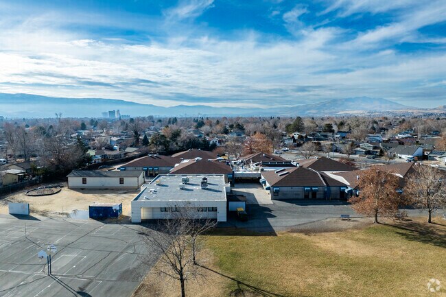 An aerial view looking East at Katherine Dunn Elementary School.