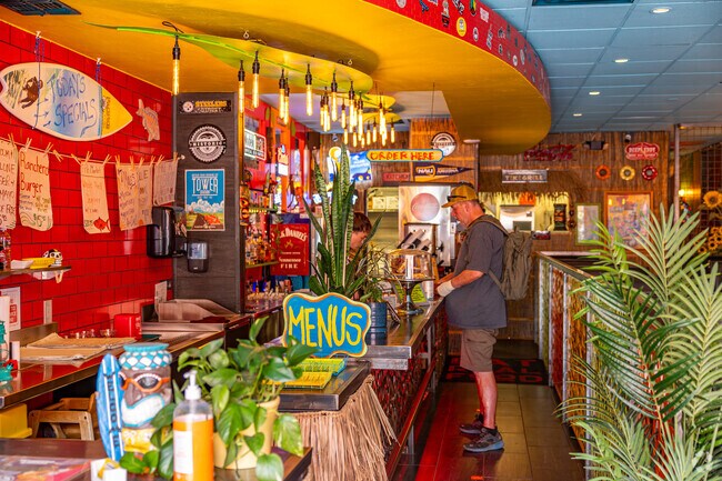 Tiki Cafe serves dishes like shrimp tacos and crabcake sandwiches.