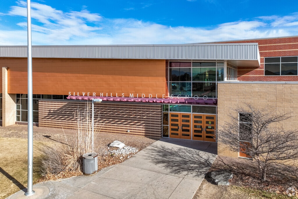 The main entrance at Silver Hills Middle School in Westminster, Colorado.