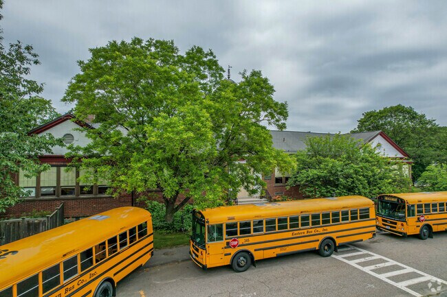 Bus pick-up area at John D. Hardy Elementary School in the Wellesley neighborhood.