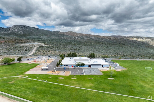 An aerial view of Jacks Valley Elementary School facing North.