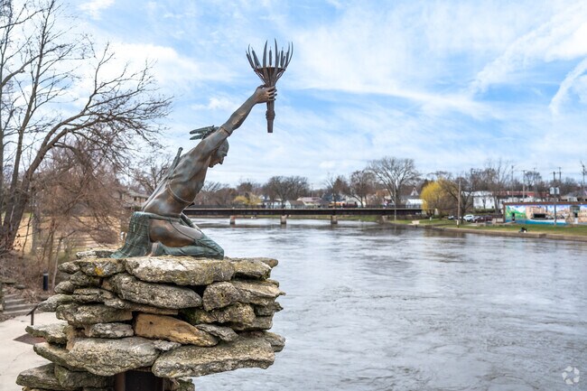 Chief Black Hawk lights the way across the Rock River in downtown Fort Atkinson.