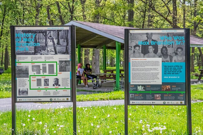 Placards at Max Brandon Park share the history of the park and local public figure Max Brandon.