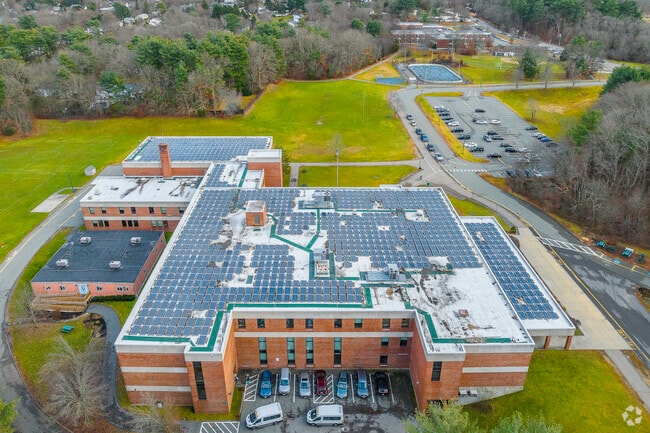 An aerial view of William H. Galvin Middle School in Canton, MA.